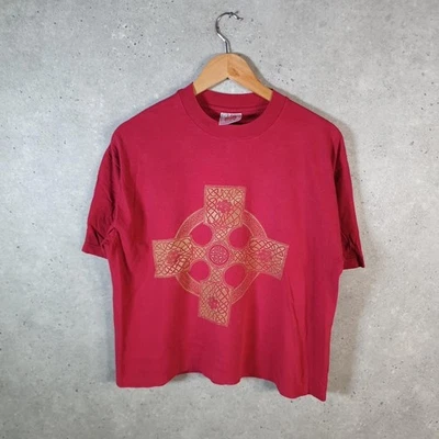 Vintage Hanes Graphic Celtic Cross 90s Single Stitch T Shirt Womens Large Red - Image 1 of 4