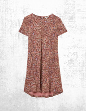 Ex Fat Face Women’s Short Sleeve Simone Paisley Jersey Dress in Pink