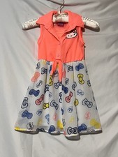 Hello Kitty Sanrio Coral  Bows Chiffon Dress Girls Size XS 4/5 
