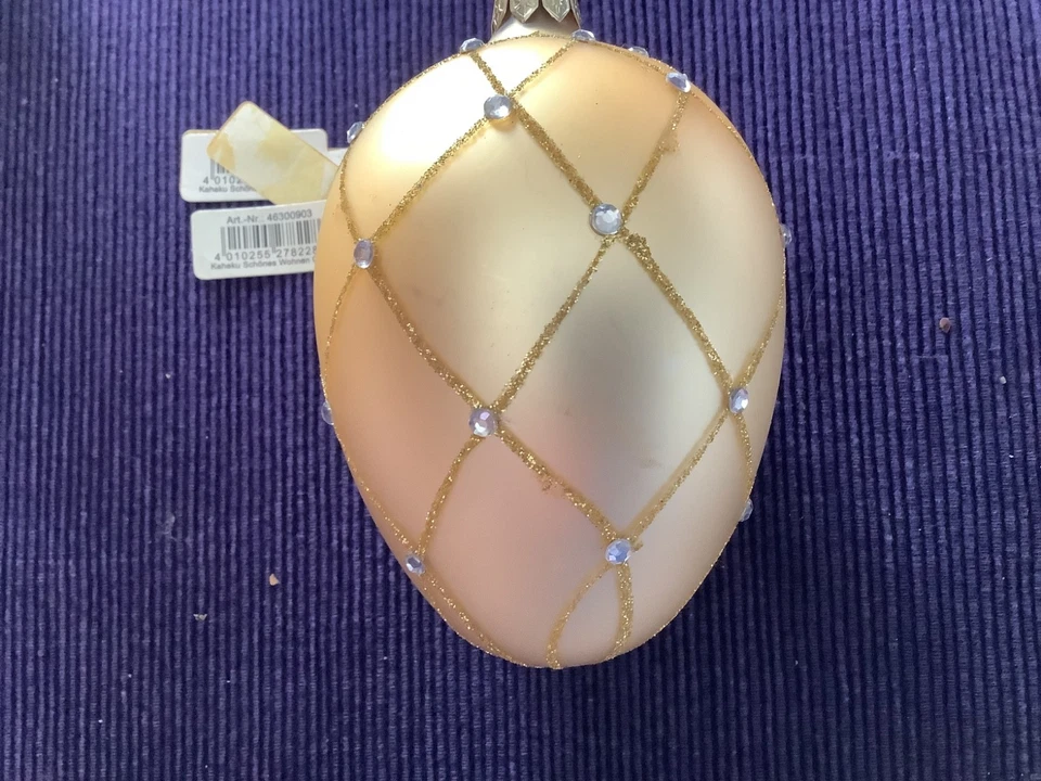 3er Set Kaheku Baumkugel exklusiv gold mattiert  mit echten Kristallen Ca 12 cm - Bild 2 von 4