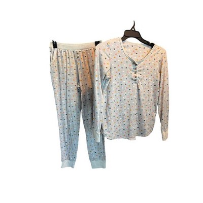 Sonoma Goods For Life Womens Gray Heart Print Henley Pajama Set CD8924505