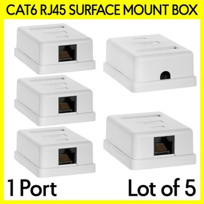 5 Pack RJ45 Surface Mount Box One Port Cat6 RJ-45 Ethernet Connector Wall Box