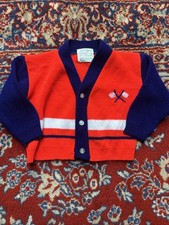 Vintage Soft Spun Baby Cardigan Sweater Red Blue White 6 to 9 months