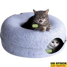 Sturdy Eco-Friendly Cat Cave Donut Tunnel Bed Interactive Play Cozy Retreat New