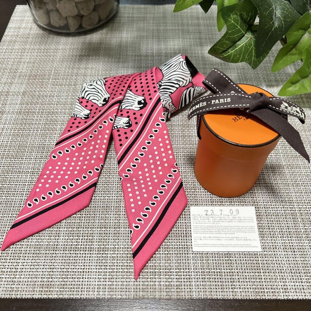 Hermes Pink Twilly Scarf 8in France Authentic Excellent Used No Box