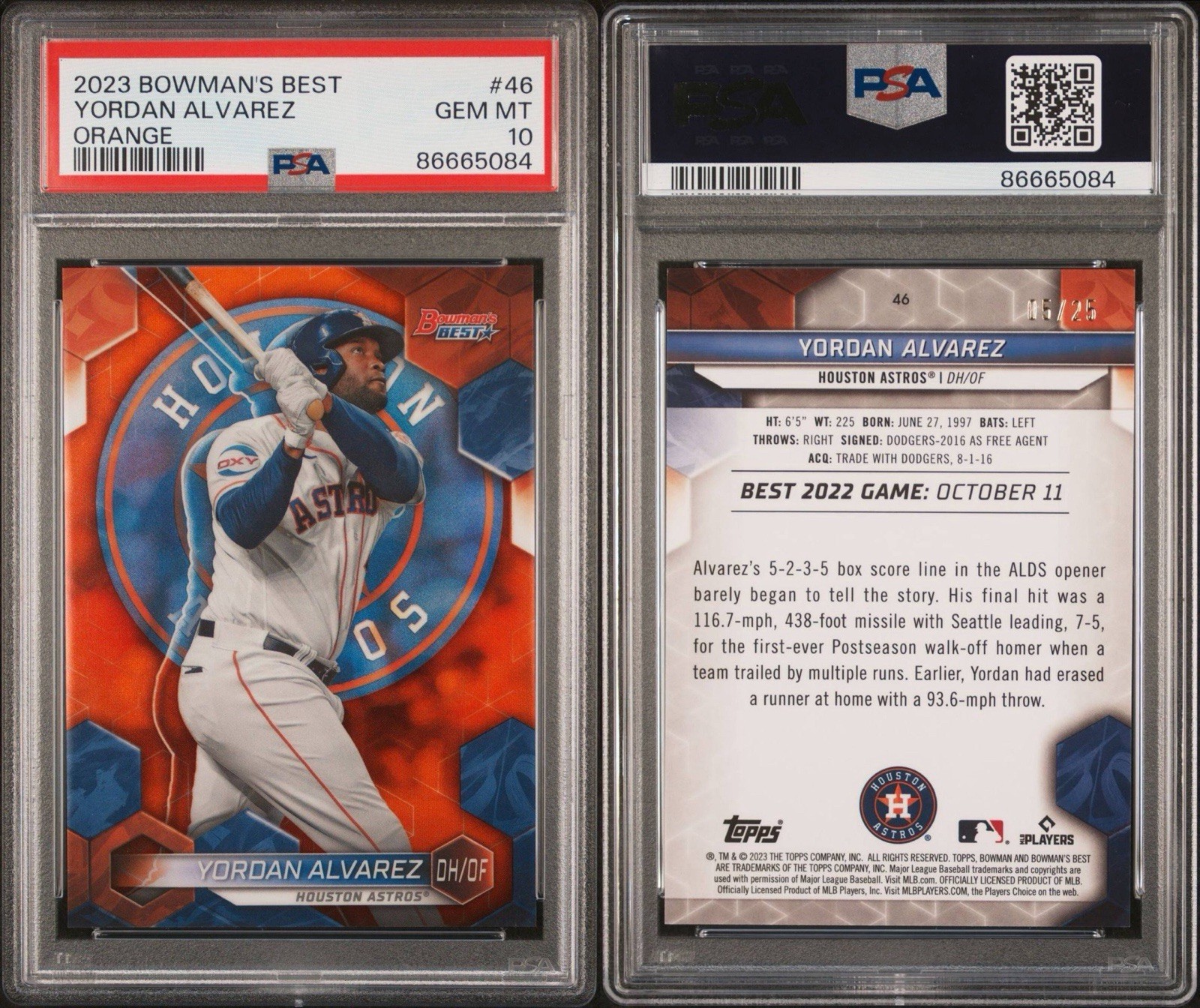 2023 Bowman’s Best Yordan Alvarez Orange Refractor /25 PSA 10 #46 view 3