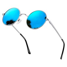 KANASTAL Round Polarized Sunglasses medium size, A07-sliver Frame/Mirror Blue
