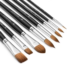 Watercolor Brushes Professional, Fuumuui 8Pcs Sable Paint Brush Set Variety