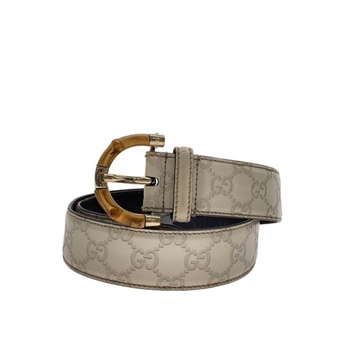 GUCCI Bamboo GG Leather Belt White All-Over Print Women's 170867