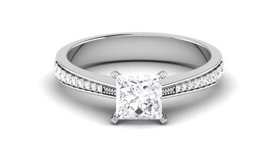 4 kt im Labor gezüchteter Prinzessschliff 14 K Weißgold Diamant Hochzeit...