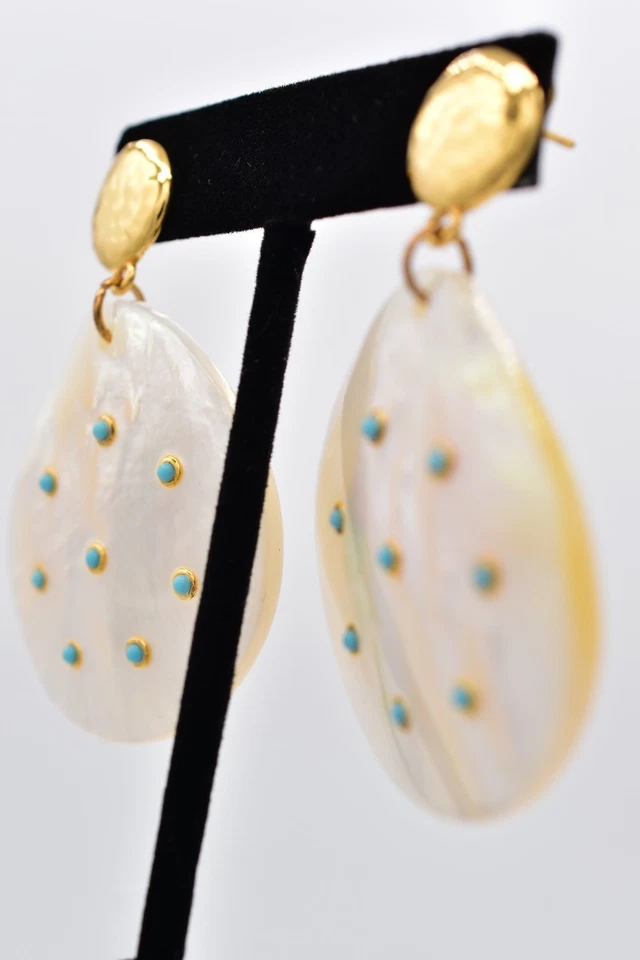 NIDO Joyería Madreperla Mini Turquesa Pendientes Colgantes Abulón Concha BinAI Foto 3 de 4