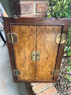 Knob Creek Burled Walnut & Ash  Brass-Fitted  Two-Door Enclosed Mirror  MCM