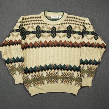 Prima Maglia Vintage Cable Knit Fair Isle Sweater Mens Large Cream Wool Blend