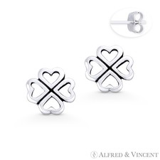 4-Heart Leaf Clover Irish Shamrock Luck Charm .925 Sterling Silver Stud Earrings