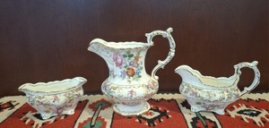 Vtg Dresden Sprays Made in England Small Creamer, Open Sugar Bowl & Milk Pitcher