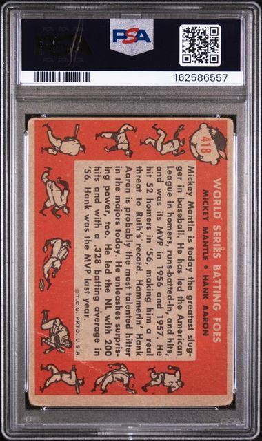 1958 Topps Mickey Mantle Hank Aaron World Series Batting Foes #418 PSA 1 view 2