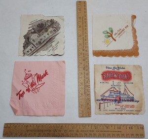 4 - vintage and DAMAGED Advertisement NAPKINS - As Is - listing #7710