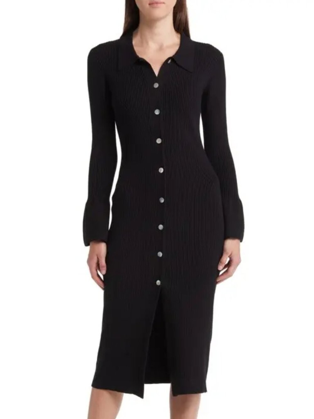 Rails Rosalie Rib Long Sleeve Cotton-Blend Midi Sweater Dress Black S NWOT