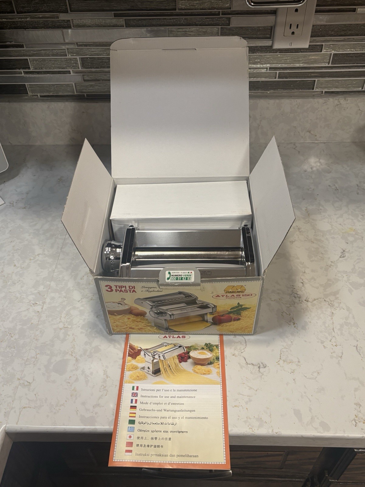 Marcato Atlas 150 Compack Pasta Maker Silver Metal Manual La