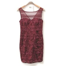 Romantic Glam Cocktail Dress JS Collections NWT 14 Burgundy Sequin Illusion Neck