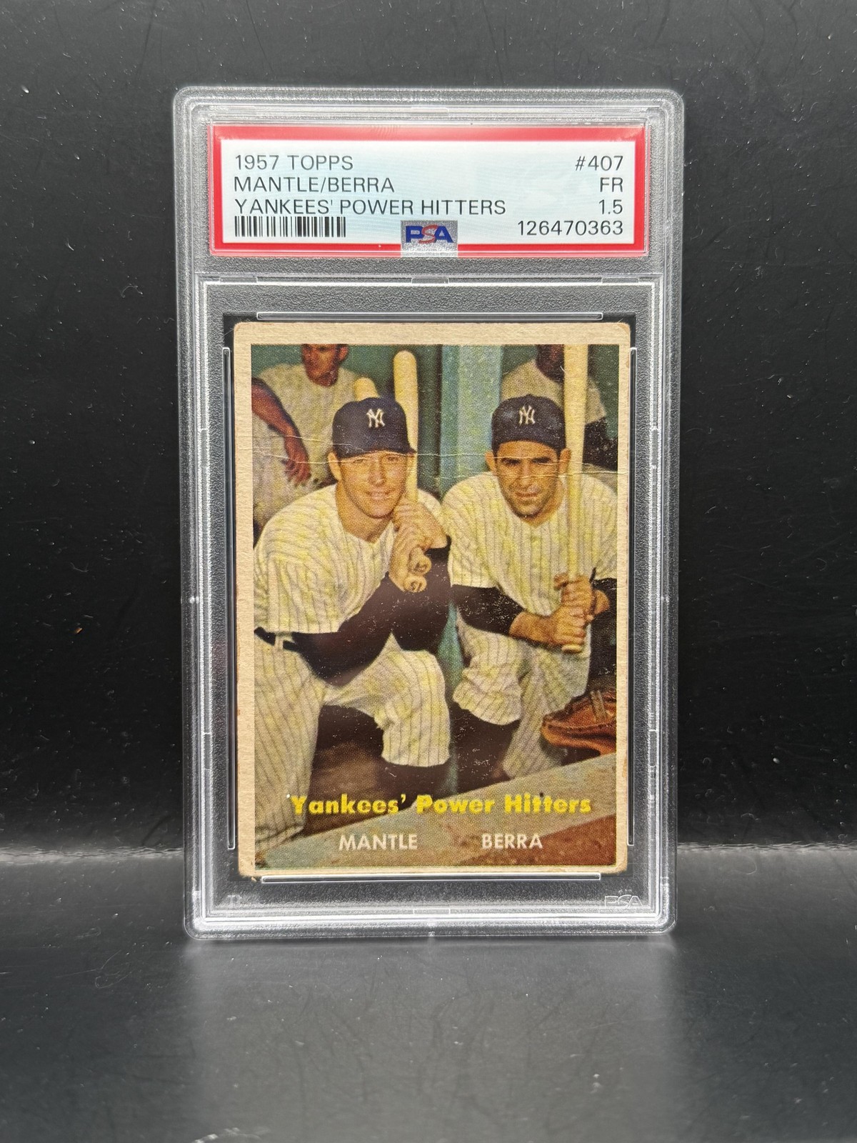 #407 Yankees' Power Hitters (Mickey Mantle / Yogi Berra) 1957 Topps Yankees view 1