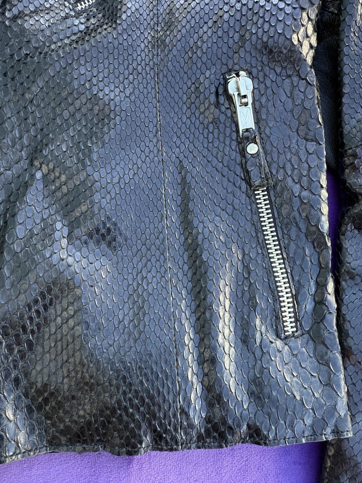 Genuine Python Leather Biker Jacket with Leather … - image 2