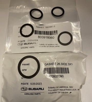 Subaru Diff Fill Plug Drain Gasket Set 803926090, 803918060 Diff Trans