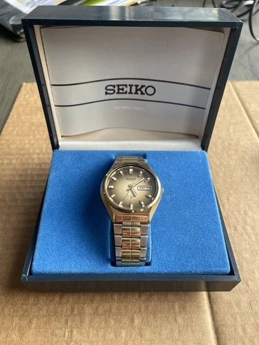 Vintage Seiko 6309-8060 Automatic Watch 17J Day-Date Two-Tone Gold Japan