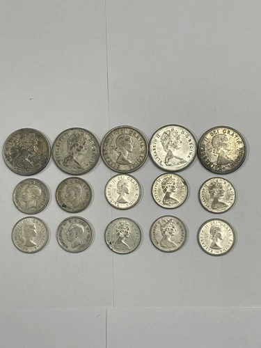 Lot of 15 Canadian Silver Coins 80%
