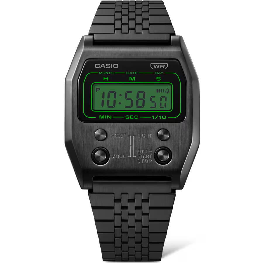 CASIO VINTAGE A1100B-1EF BLACK METAL TRON CHRONO DIGITAL RETRO DIAL WATCH *NEW*