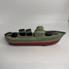 Vintage TN K-55 Destroyer Tin Litho Battleship Boat Friction Toy Japan Great Con