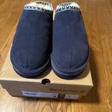 Bearpaw Lucille Slippers Womens Blue Suede Mule Faux Fur Cozy House 7