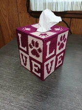 Love Animal Paws Tissue Box Cover, Plastic Canvas