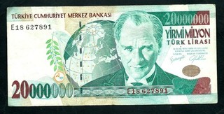 Turkey (P215) 20 000 000 Lira 1970 aVF