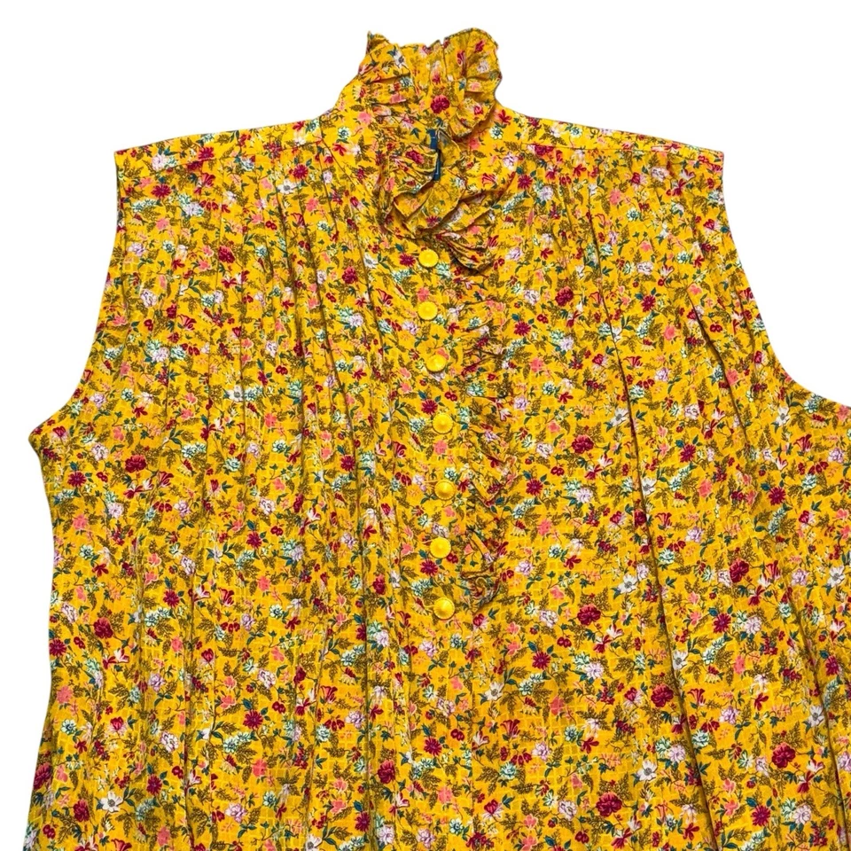 Vestido De Colección Emanuel Ungaro Parallele Paris Amarillo Floral Volantes Cuello Pequeño Fra Foto 4 de 4