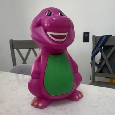 Barney Purple & Green Dinosaur Character Plastic Piggy Bank Coin Bank w/ Door