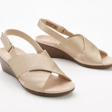 Vionic McKenna Metallic Gold Slingback Wedge Sandals 8.5 Comfort Party Holiday