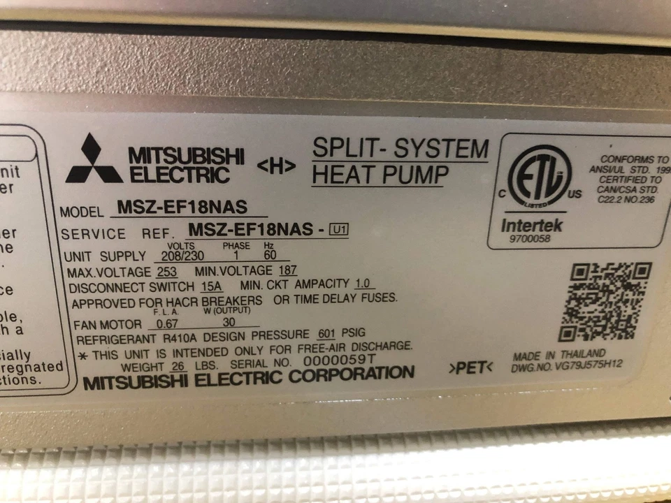 MITSUBISHI MSZ-EF18NAS 18.000 BTU BOMBA DE CALOR INTERIOR INVERSOR DE CC MINI UNIDAD DIVIDIDA Foto 4 de 4