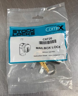 CompX National C8720 Mail Box Lock Cam Bright Nickel With 2 Keys NEW