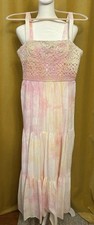 Zara Dress Tie Dyed Pink Yellow Crochet Tiered Long Maxi Medium NWT