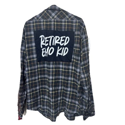 Billabong Shirt Mens 2XL Plaid Flannel Button Up Retired Emo Kid Blue Gray