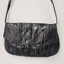 Vintage Black Eel Skin Shoulder Bag Evening Clutch Envelope Flap