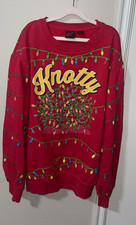Men's Red Crewneck Christmas Graphic Print Fleece Pullover Sweatshirt Size L