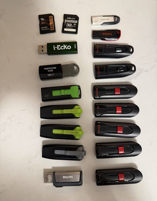 Lot of 18 USB Flash Drives & SD Memory Cards SanDisk Verbatim Memorex 8-256GB