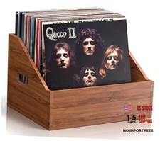 Wood Vinyl Record Storage, Retro  Durable Vinyl Crate and Record 1 Pack Brown