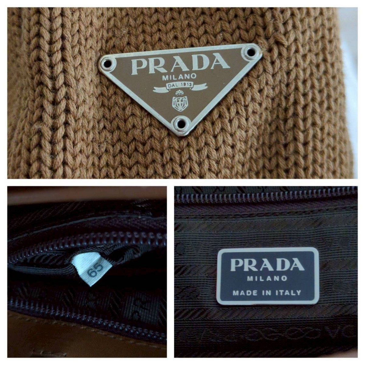 Prada Wool Knit Leather Tote Bag Vintage Excellent Condition Authentic thumbnail 9