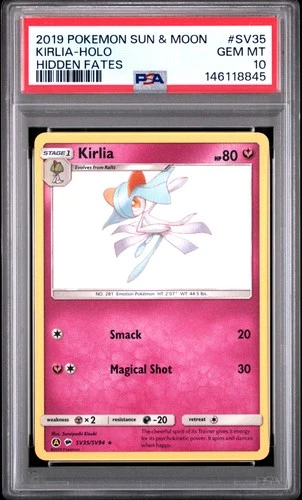 2019 POKEMON SUN & MOON HIDDEN FATES #SV35 KIRLIA-HOLO PSA 10