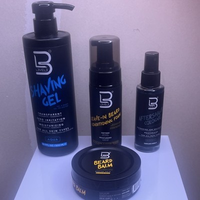 L3VEL3 Barber Grooming Kit - Aqua Shave Gel, Beard Balm & Foam-Mini Aftershave