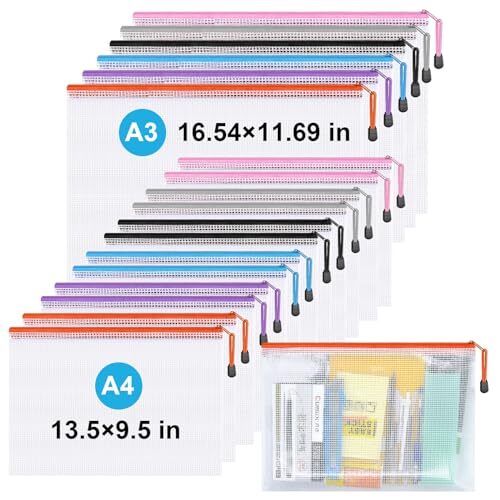 Mesh Zipper Pouch,Waterproof Zipper Bags,18pcs Document A3(6Pcs)+A4(12 Pcs) - Bild 2 von 8