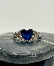 Blue Heart CZ Ring Sterling Silver